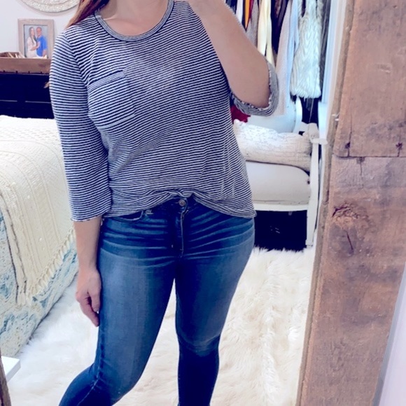 Eileen Fisher navy striped organic linen top size small - Picture 1 of 6